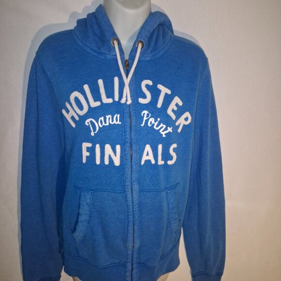 HOLLISTER of California hooded sweatshirt, zippered front, blue & white. MED. - Picture 2 of 14